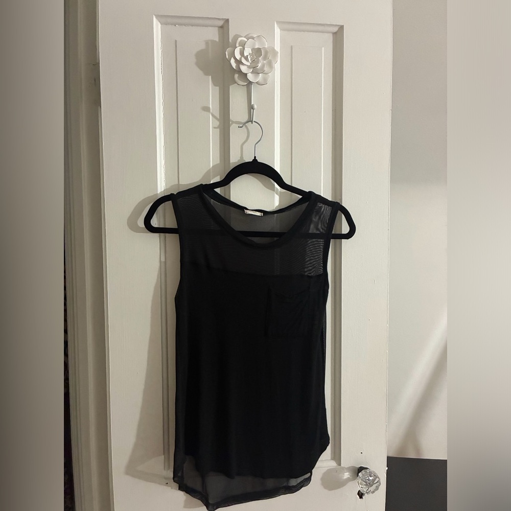 Glitz Black Sheer Yoke Sleeveless Tank